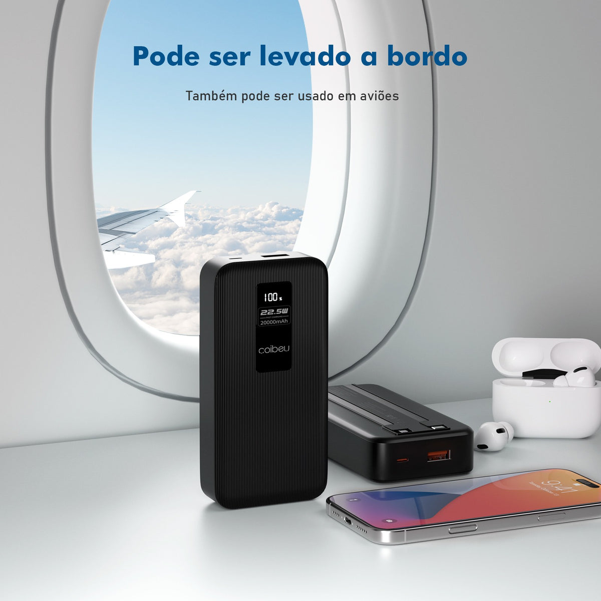 Power Bank Portátil Com Cabos Embutidos E Visor Digital
