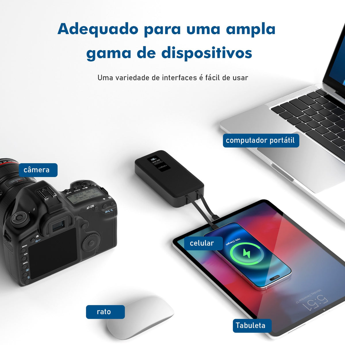 Power Bank Portátil Com Cabos Embutidos E Visor Digital