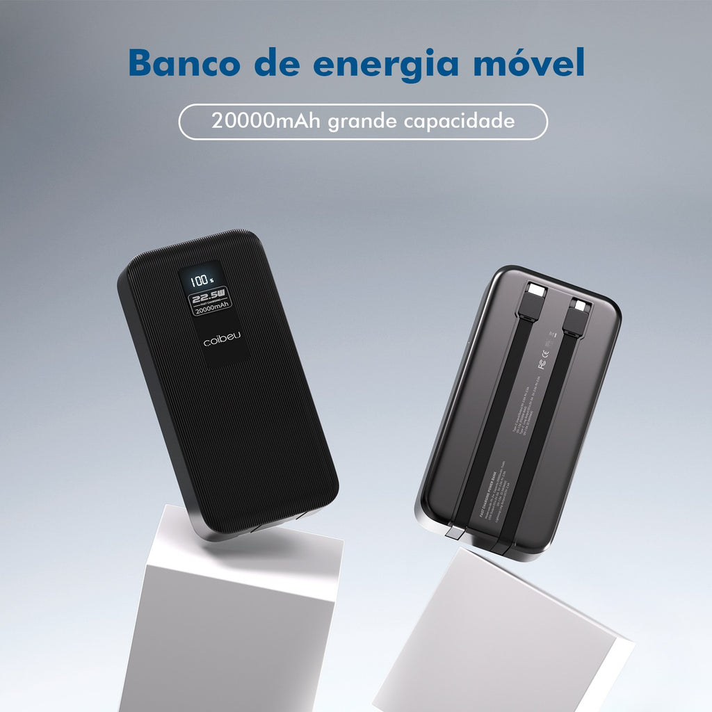 Power Bank Portátil Com Cabos Embutidos E Visor Digital