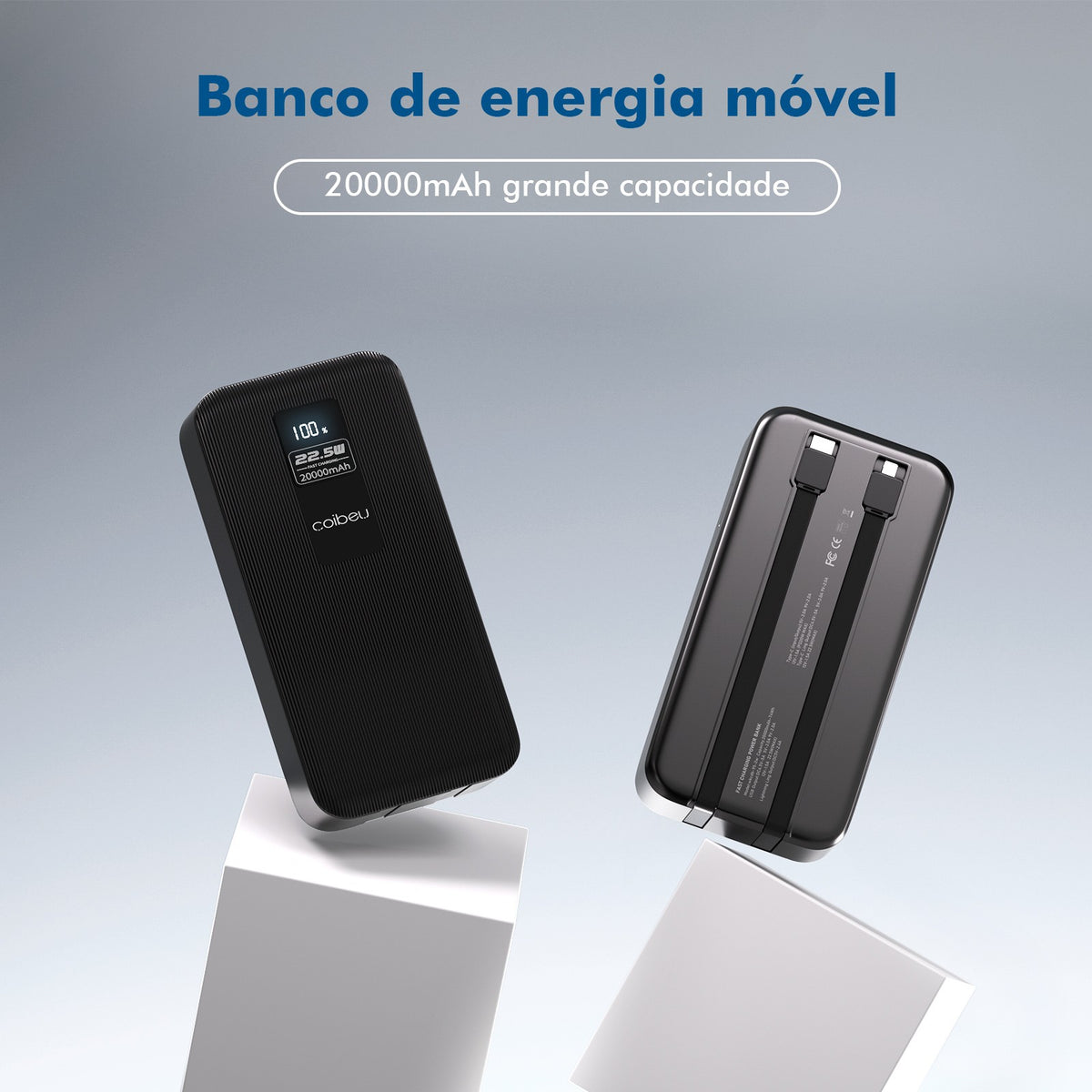 Power Bank Portátil Com Cabos Embutidos E Visor Digital
