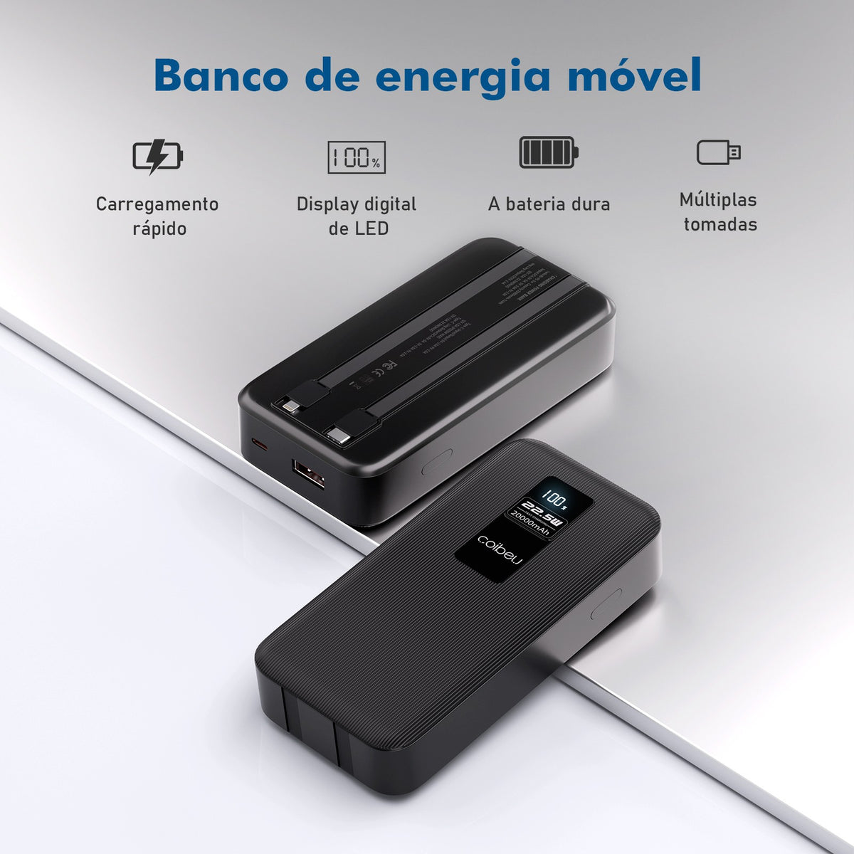 Power Bank Portátil Com Cabos Embutidos E Visor Digital