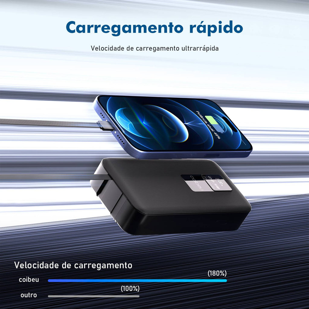 Power Bank Portátil Com Cabos Embutidos E Visor Digital