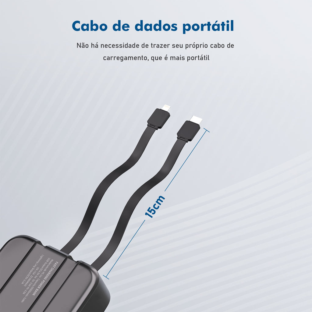 Power Bank Portátil Com Cabos Embutidos E Visor Digital